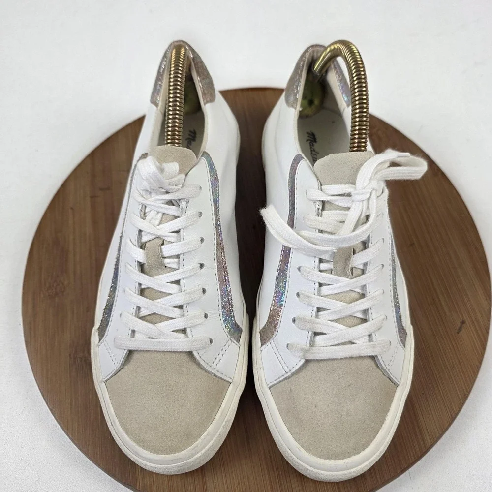 Madewell MWL Shoes Womens Size 9.5 White Leather Glitter Sneakers 2032131